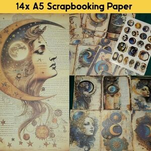 14x A5 Decorative Scrapbook Paper Celestial Moon Goodness Card Making Jounaling